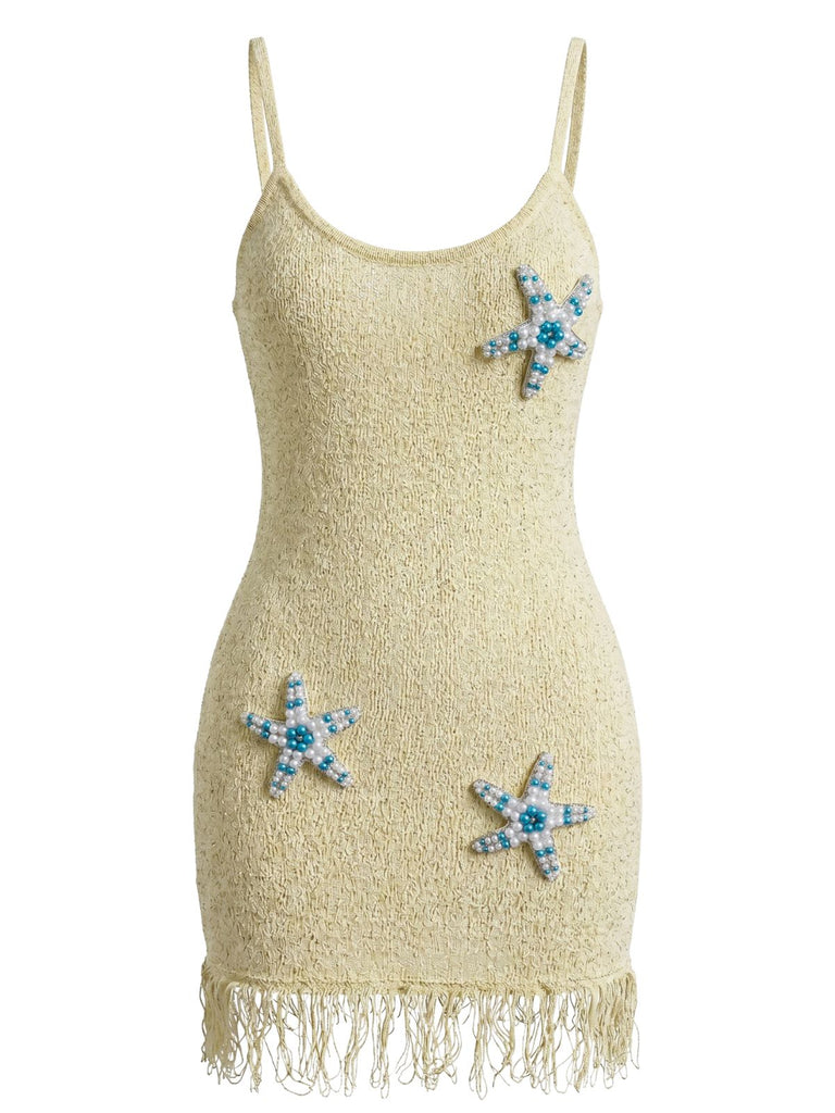 Gelb 60er Beach Strick- & Cover-Up mit Perlen