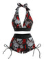 80er Punk Bikini-Set mit Totenkopf und Neckholder