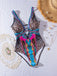 80er Badeanzug mit Leoparden-Print und tiefem V-Ausschnitt