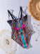 80er Badeanzug mit Leoparden-Print und tiefem V-Ausschnitt