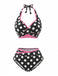 Schwarz 80er Bikini-Set & Shorts mit Polka-Dots und Wickel