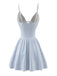 Blaues 80er Badekleid mit Blumen und Stickerei