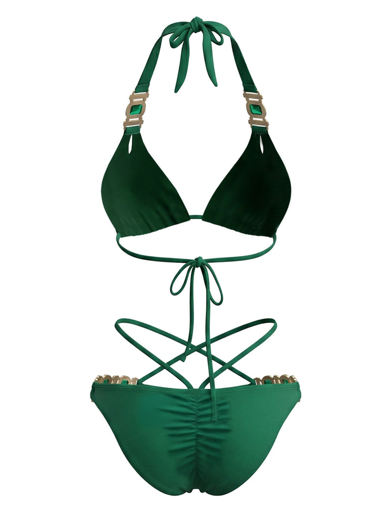 80er Bikini-Set & Shorts mit Neckholder und Hohe Taille