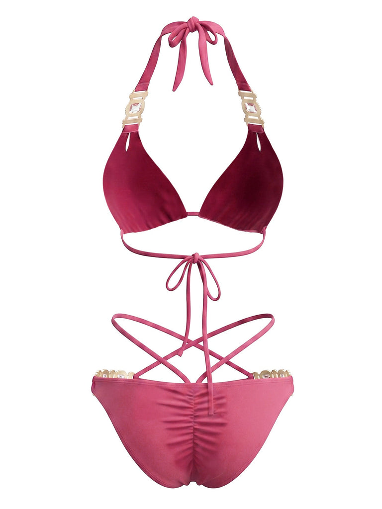 80er Bikini-Set & Shorts mit Neckholder und Hohe Taille