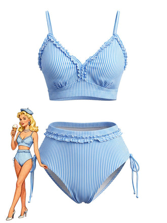 80er Bikini-Set mit Neckholder und Rüschen