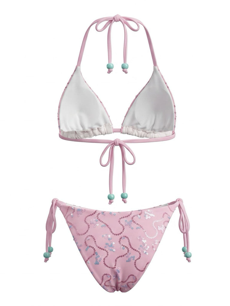 80er Bikini-Set & Shorts mit Neckholder und Schnürung