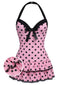[Übergröße] Rosa 1940er Polka Dots Hater Badeanzug
