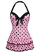[Übergröße] Rosa 1940er Polka Dots Hater Badeanzug