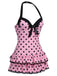 [Übergröße] Rosa 1940er Polka Dots Hater Badeanzug