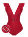[Vorverkauf] Rot 1950er Solide Tief V-Ausschnitt Gürtel Badeanzug