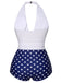 Blau & Weiß 1950er Polka Dots Halter Badeanzug