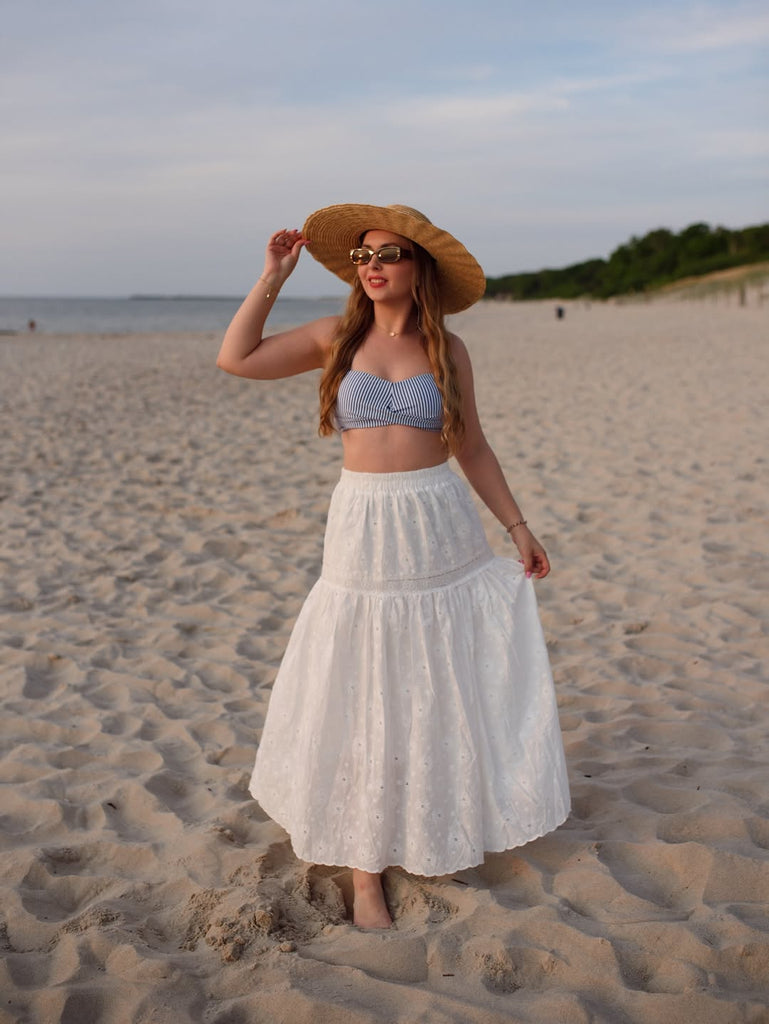 Blau 1940er Gestreifter Träger Badeanzug