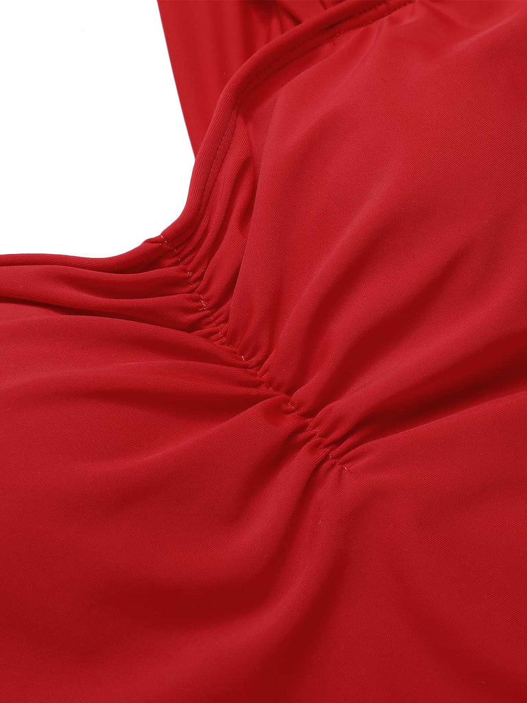 [Vorverkauf] Rot 1950er Falten Solide Einteiliger Badeanzug