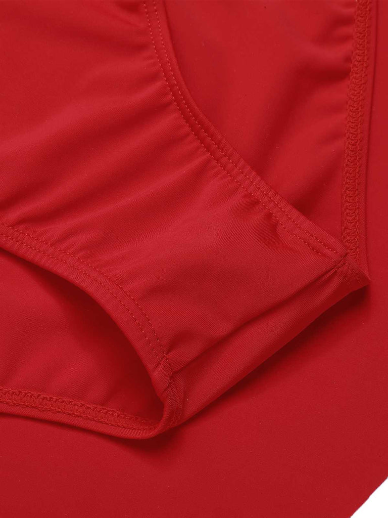 [Vorverkauf] Rot 1950er Falten Solide Einteiliger Badeanzug