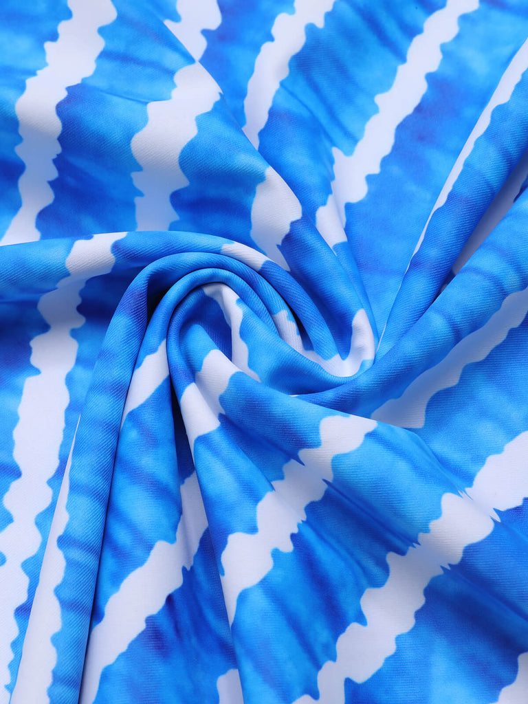 [Übergröße] Blau 1950er Diagonale Streifen Einteiliger Badeanzug