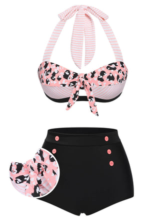 1950er Gestreifter Patchwork Halter Badeanzug