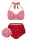 [Vorverkauf] Rot 1950er Streifen Schleife Halter Bikini Set