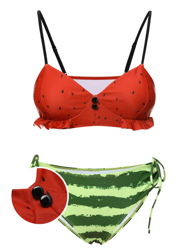 [Vorverkauf] Rot 1950er Wassermelone Straps Bikini Set
