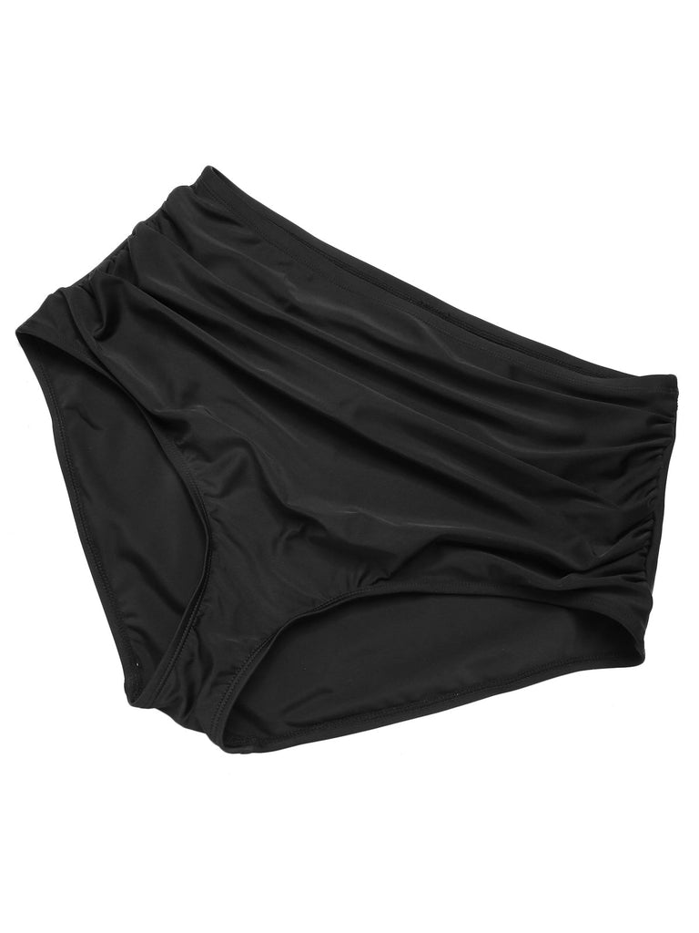 [Übergröße] Schwarz 1950er Gurt Dolman-Ärmeln Badeanzug