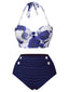 Blau 1960er Halter Roses Badeanzug