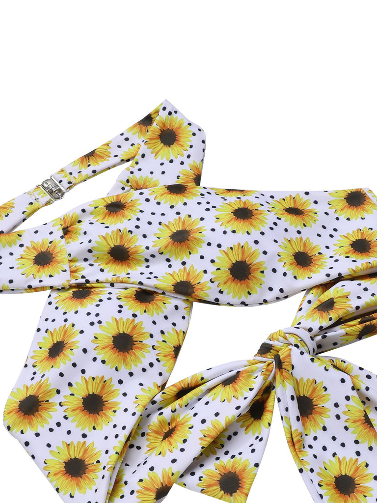 Gelb 1950er Sonnenblume Kreuzhalter Badeanzug