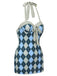 Blau Grau 1950er Argyle Halter Einteiliger Badeanzug