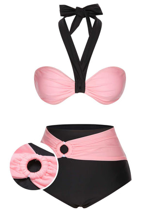 Schwarz 1960er Halter Kontrast Badeanzug