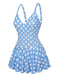 [Vorverkauf] Blau 1960er Polka Dot Blütenblatthals Badeanzug