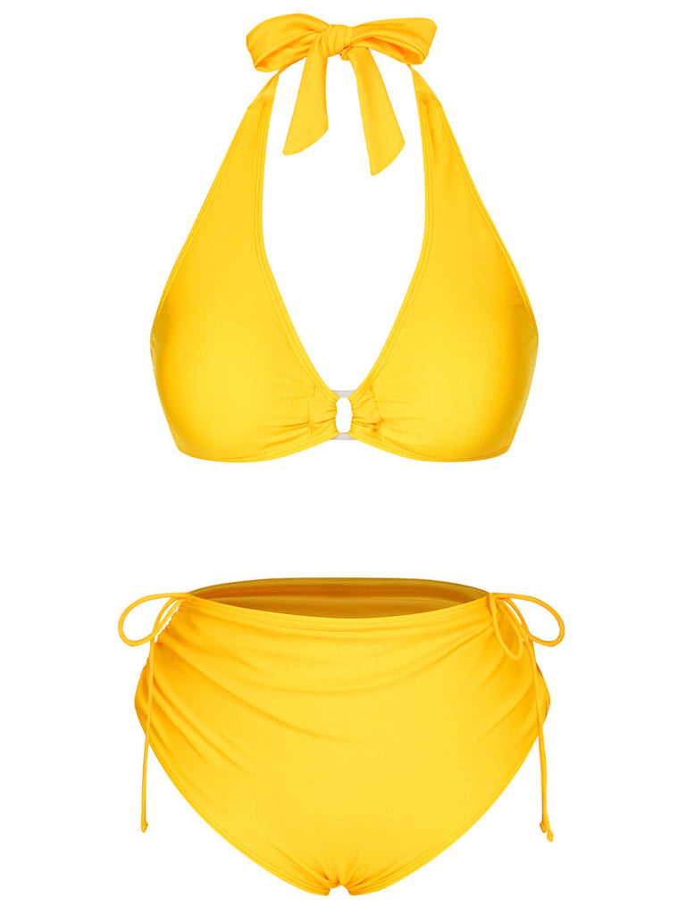 [Vorverkauf] Gelb 1970er Schnürung Halter Bikini Set