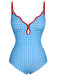 Blau 1950er Plaid Schlinge Einteiliger Badeanzug