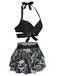 1950er Farbblock Blumen Halter Badeanzug