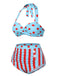 Blau 1940er Polka Dot Streifen Halter Badeanzug