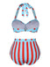 Blau 1940er Polka Dot Streifen Halter Badeanzug