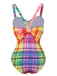 Multicolor 1970er Regenbogen Plaid Bogen Badeanzug