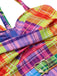 Multicolor 1970er Regenbogen Plaid Bogen Badeanzug