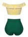 [Vorverkauf] Multicolor 1930er Schulterfreien Streifen Badeanzug