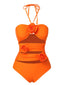 Orange Rot 1950er Halter 3D-Blumen Einteiliger Badeanzug