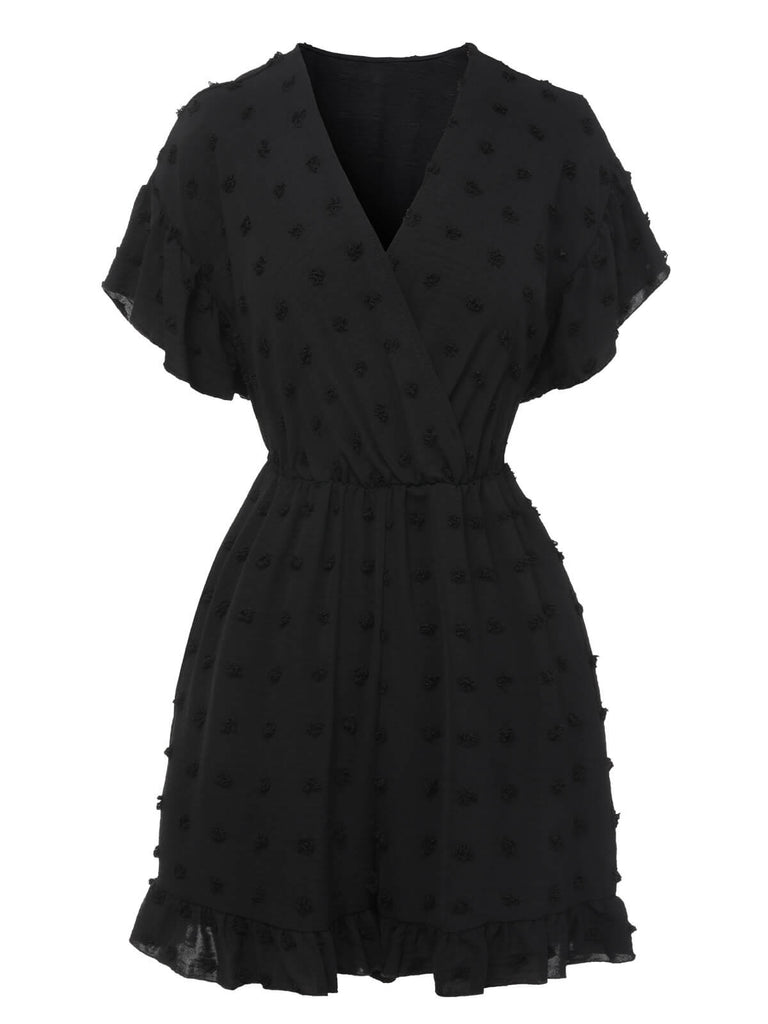 Schwarz 1950er Polka Dots V-Ausschnitt Chorhemd Romper