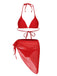 Rot 1950er Solide Halter Bikini Set & Cover-Up