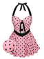 Rosa 1950er Halter Polka Dots Einteiliger Badeanzug