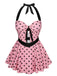 Rosa 1950er Halter Polka Dots Einteiliger Badeanzug