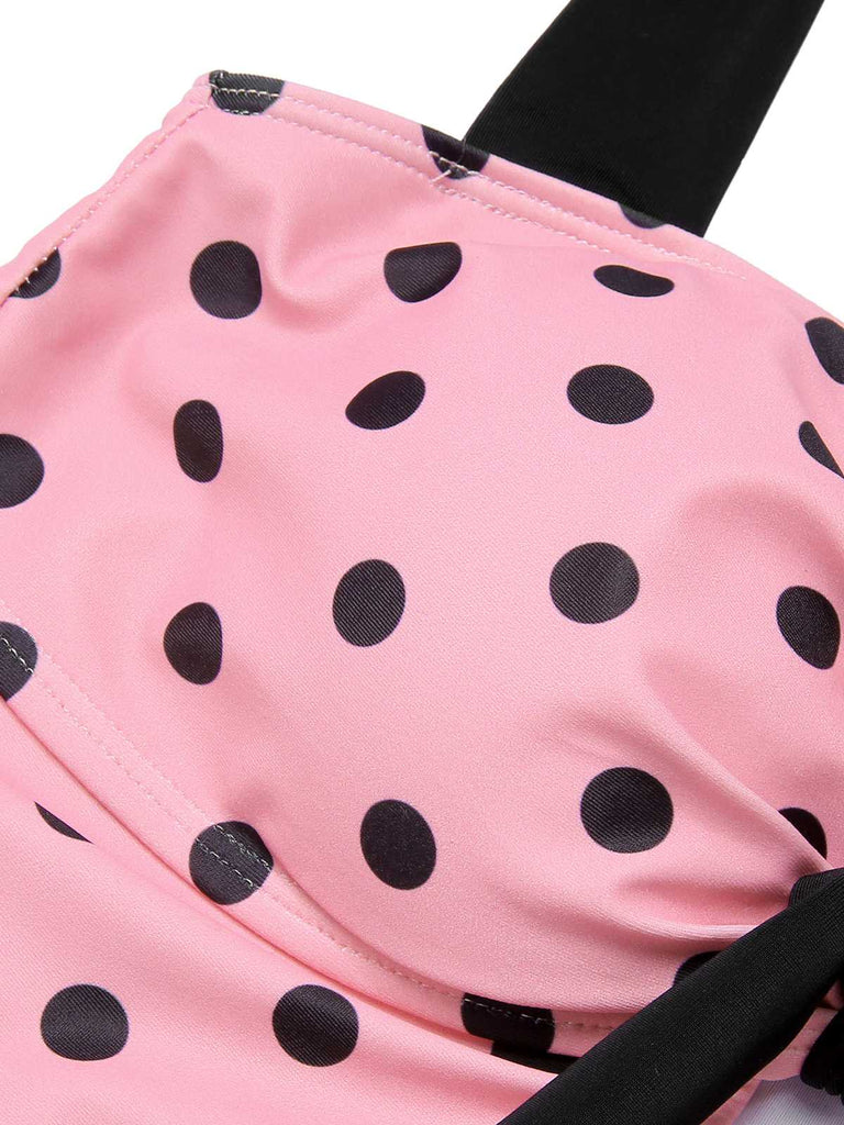 Rosa 1950er Halter Polka Dots Einteiliger Badeanzug