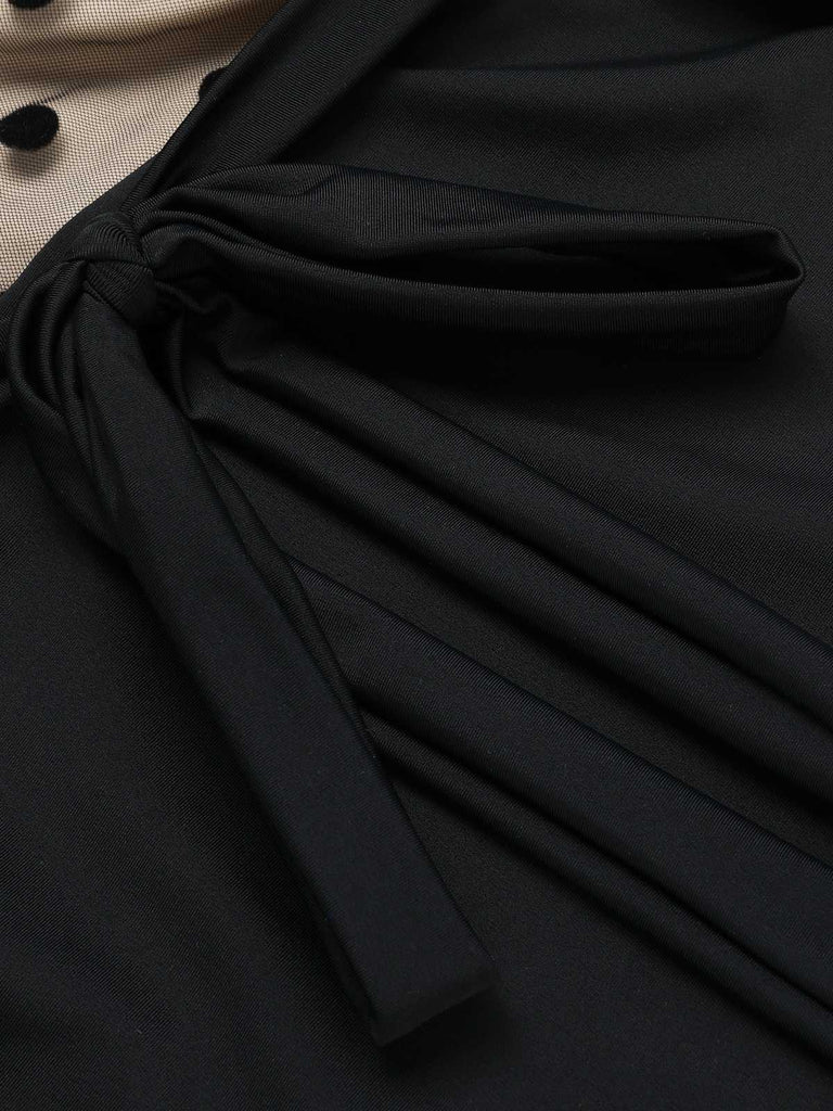 Schwarz 1950er Halter Polka Dots Masche Badeanzug