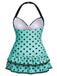 [Übergröße] Hellgrün 1940er Polka Dots Halter Badeanzug