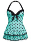 [Übergröße] Hellgrün 1940er Polka Dots Halter Badeanzug