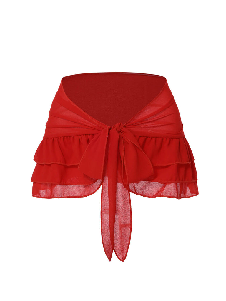 Rot 1960er Solide Chiffon Rock Cover-Up