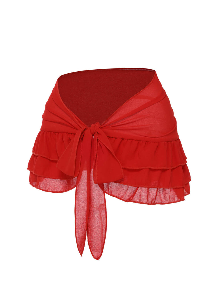 Rot 1960er Solide Chiffon Rock Cover-Up