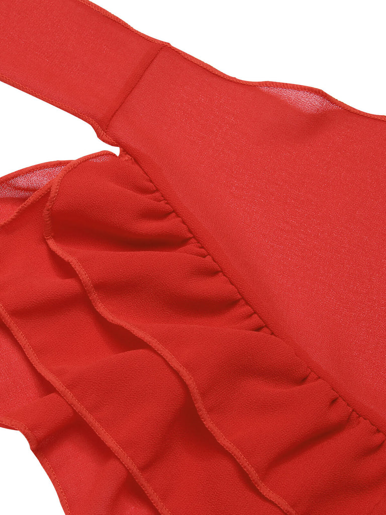 Rot 1960er Solide Chiffon Rock Cover-Up