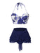 2PCS Rot 1960er Roses Halter Badeanzug & Rock Cover-Up