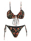 1950er Blumen Schnürung Spaghetti Träger Bikini Set